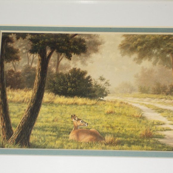 Scenic wildlife print  matted & framed, approximately11 3/4"x9 3/4" - Picture 2 of 4